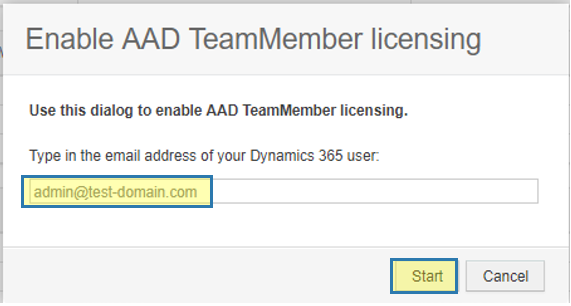 Dialog for enabling AAD TeamMember licensing