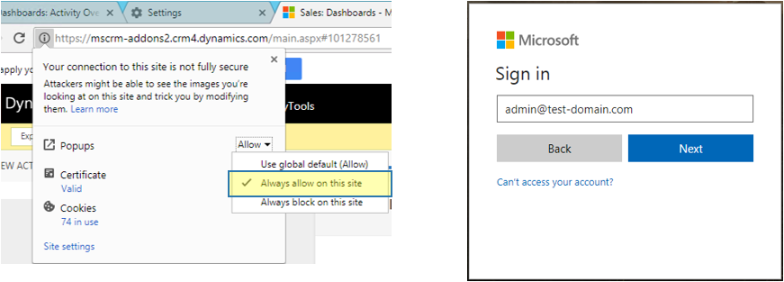 Disable popup blocker in Chrome and Login to Office 365