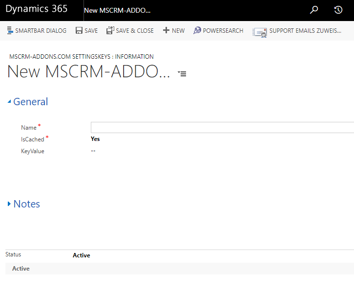 Create a new settingskey for a MSCRM-ADDONS.com product 