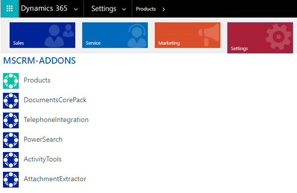 Default settings: MSCRM-ADDONS Products
