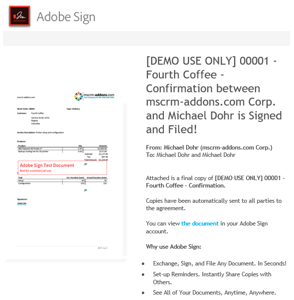 E-mail signed document 