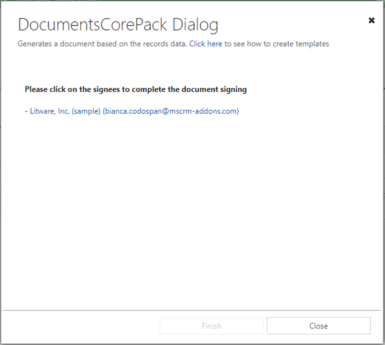 DCP Dialog – complete the document signing