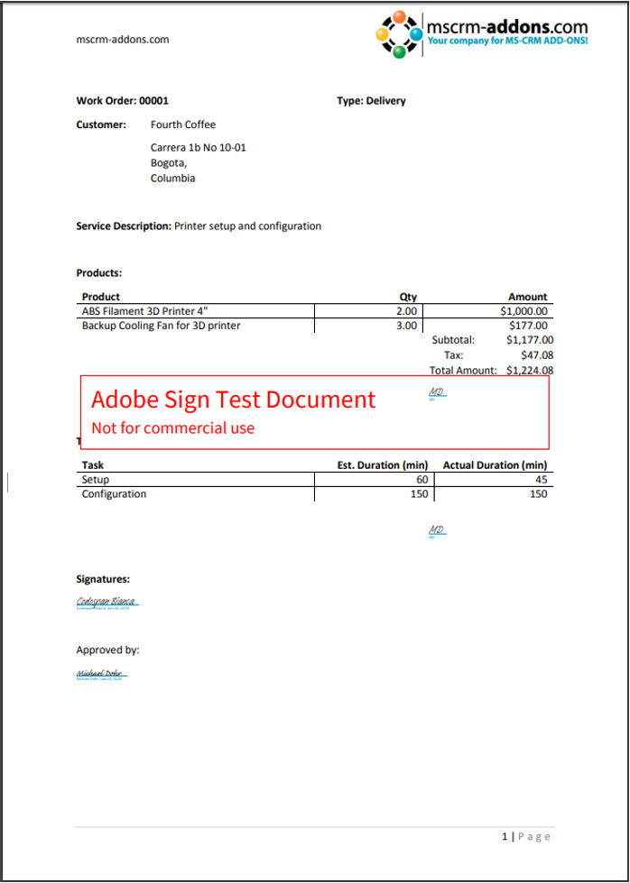 DCP document with two Adobe Sign signatures