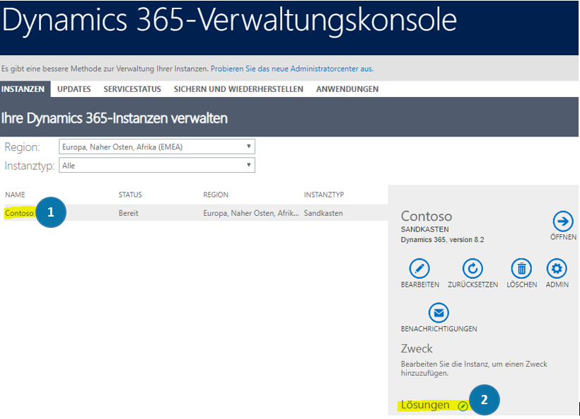 Dynamics 365 management console