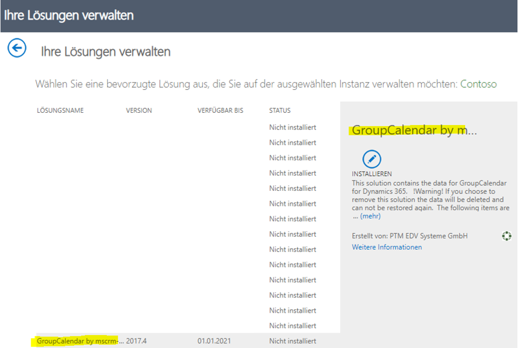 Installation status of GroupCalendar