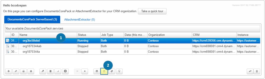 Select service to import/export templates