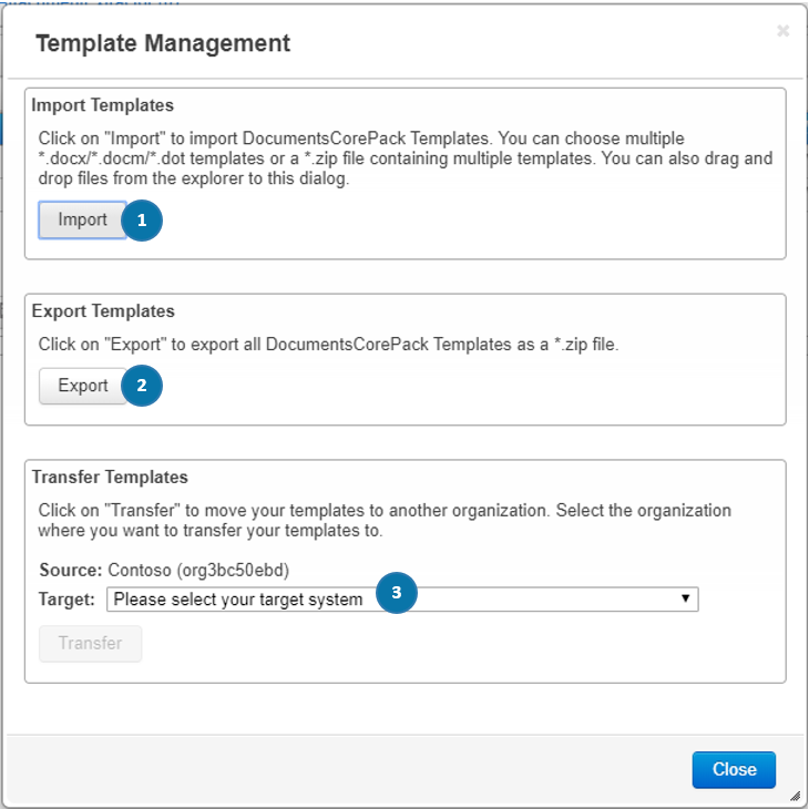 Template Management window