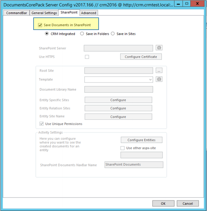 Activate SharePoint in DCP Server configuration 