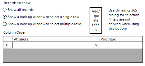 Show a lookup window to select a single row