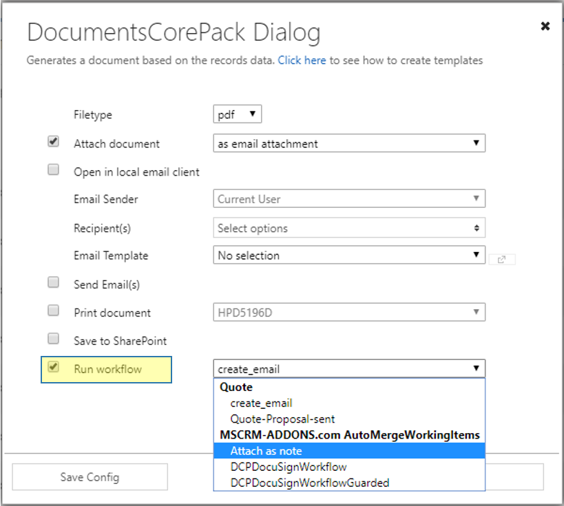 DocumentsCorePack Dialog - Run workflow