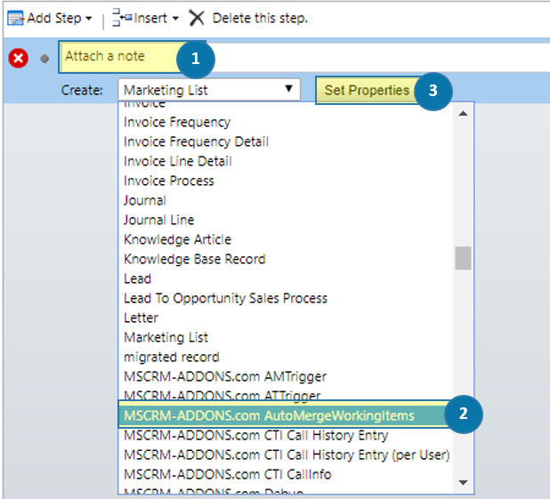 MSCRM-ADDONS.com AutoMergeWorkingItems - Set properties