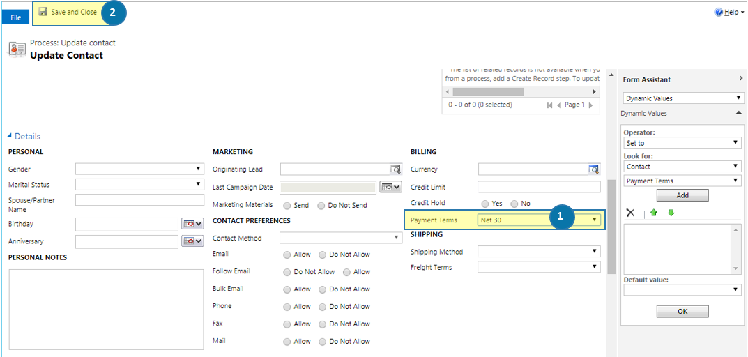 Set properties: Update payment terms