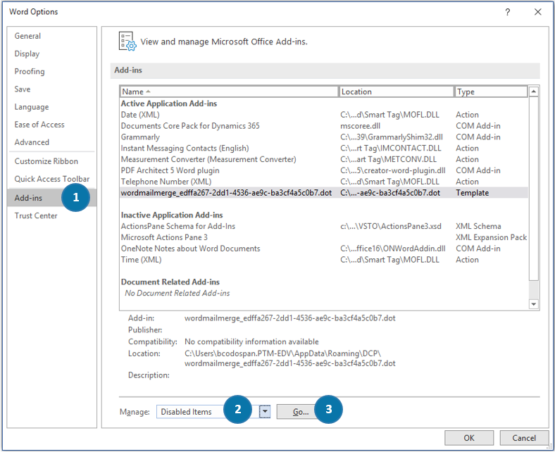 Word Options: Add-in overview