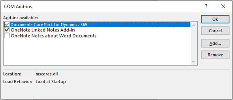 Enable DCP in the COM Add-ins window